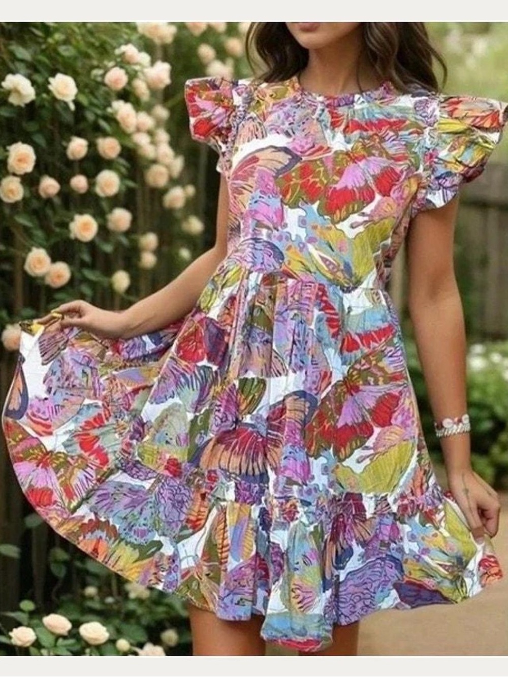Anthropologie Caroline Constas Papillion Multicolor Butterfly Dress Size L